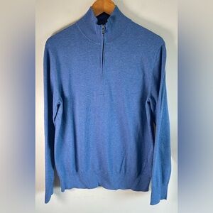 Brooks Brothers Mens 1/4 Half Zip Sweater Combed Cotton Blue Pullover Size M NWT